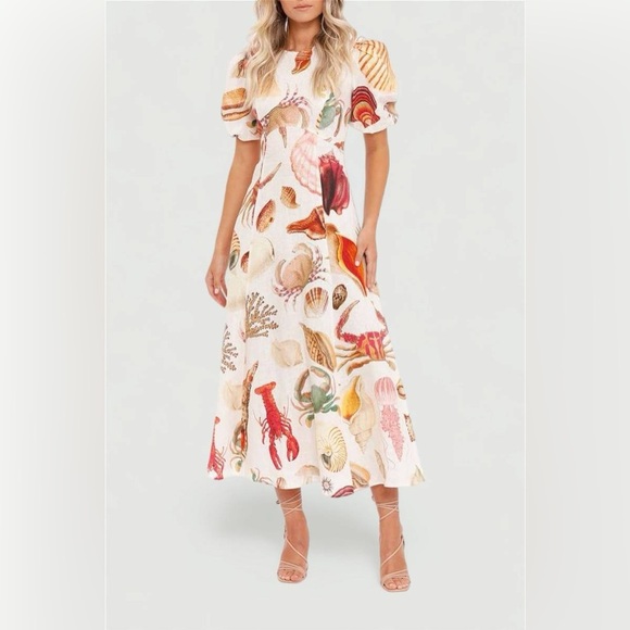 Alemais Atlantis Sealife Linen Midi Dress - Picture 4 of 11